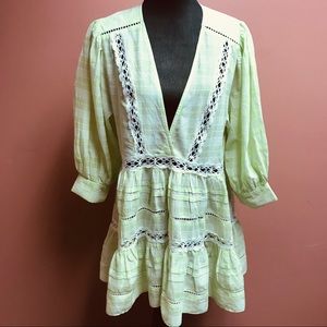 Free People Mint Green & White Plaid Mini Dress